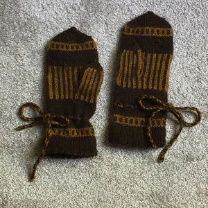 Ladies Wool Brown/ Orange Mittens
